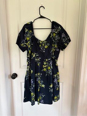 Time and Tru Navy Lemon Print Mini Dress